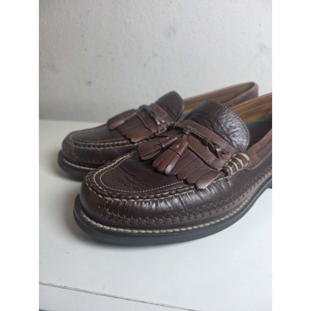 H.S. Trask Brown Leather Slip On Loafers Mens 10.5 Country Club Preppy Slip Knot - Picture 6 of 15